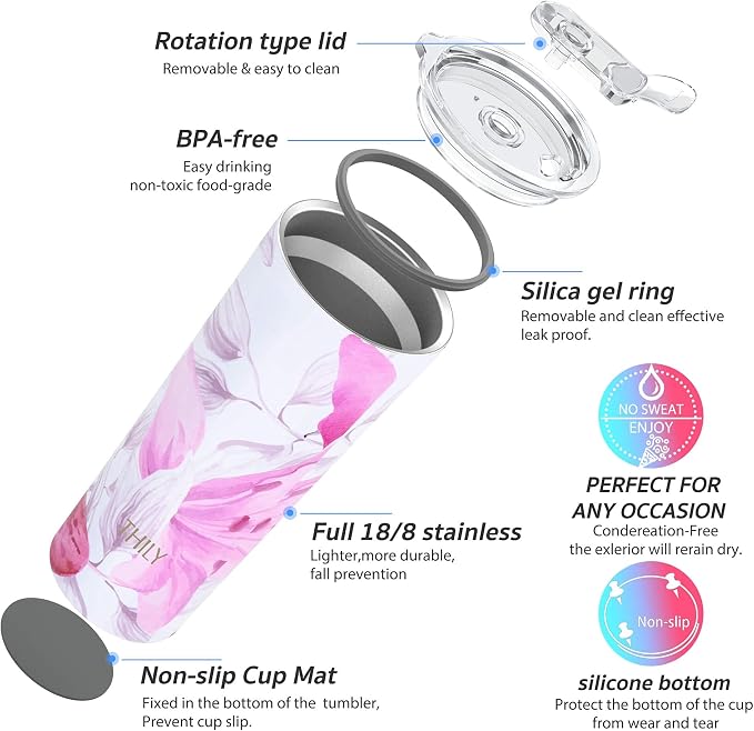 THILY Tumbler Stainless Steel Coffee Cup 26 oz Triple-Insulated Travel Mug - Image 4