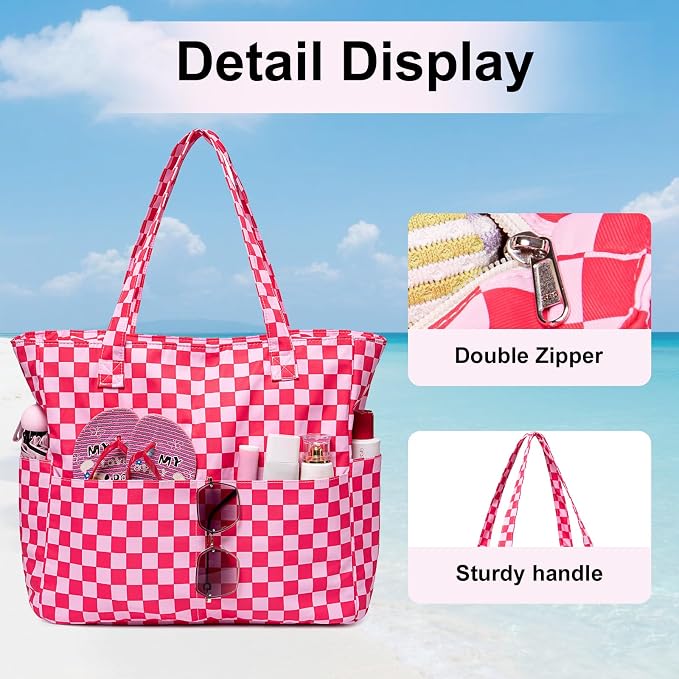 LEDAOU Large Beach Tote Bag Women Waterproof Sandproof Zipper Beach Tote Bag - Image 6