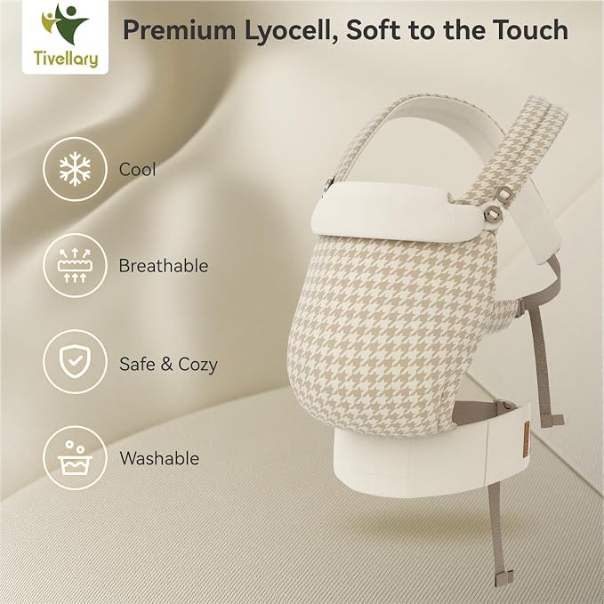 Reversible Baby Carrier, Khaki Solid & Houndstooth; Lightweight & Breathable - Image 4