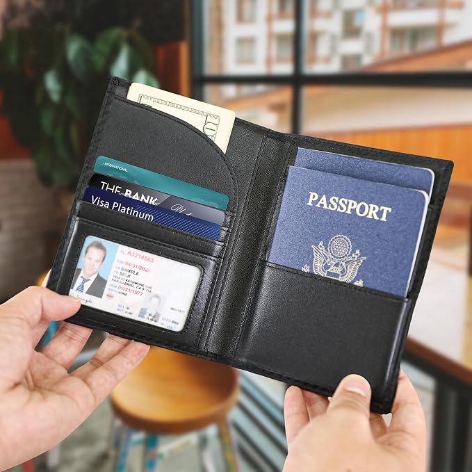 Polare Full Grain Leather Passport Holder RFID Blocking Travel Bifold Wallet - Image 6