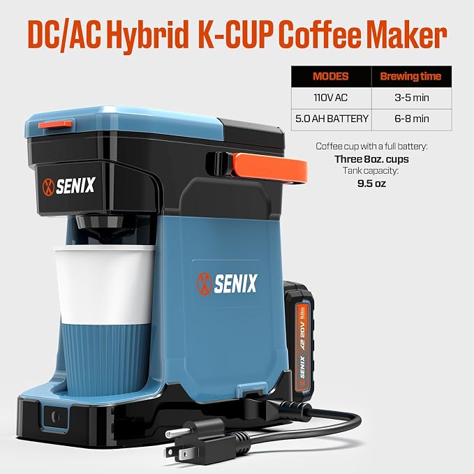 SENIX Coffee Maker, Portable Coffee Machine, 2-in-1 20V 5.0 Ah Battery - Image 3