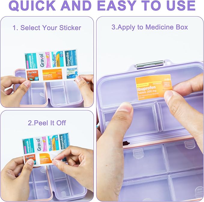 Travel Pill Organizer Box with Medicine Labels, 7 Compartments Portable Pill - Image 3