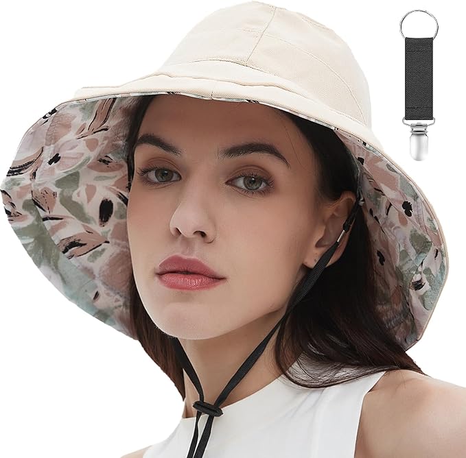 vidsel Womens Sun Hats Wide Brim Reversible Bucket Cotton Hat Packable Summer by vidsel