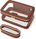 Travel Clear Makeup Bag with Makeup Brush Bag, Leather Makeup Case Toiletry Bag by Soimeat