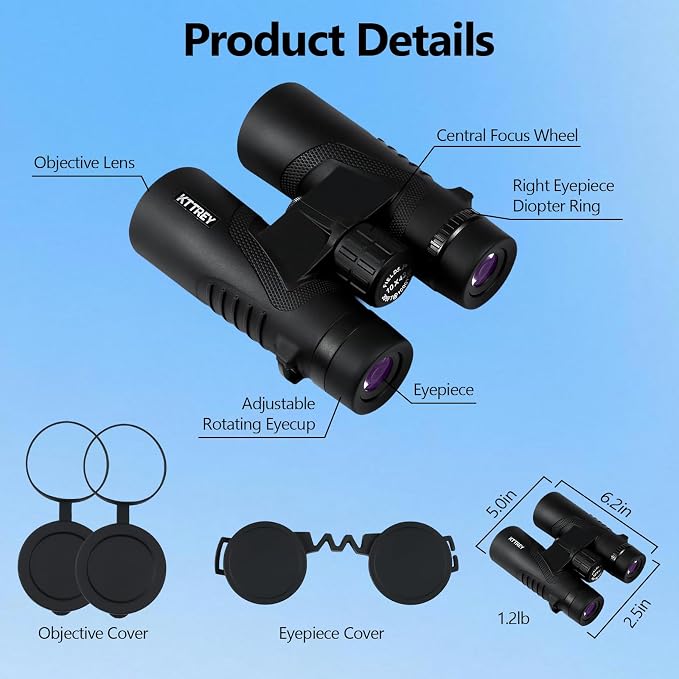 10x42 High Powered Binoculars for Adults, Kttrey Compact Waterproof Binoculars - Image 8
