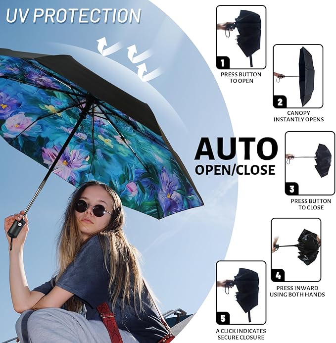 SY COMPACT Travel Umbrella Windproof Automatic Umbrellas Small Compact UV Sun - Image 4