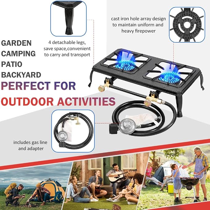 Vivicreate Cast Iron Propane Gas Stove Double Burner Heavy Duty Portable - Image 9
