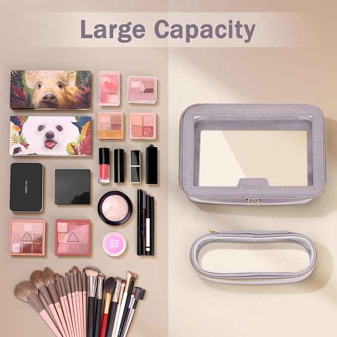 Travel Clear Makeup Bag with Makeup Brush Bag, Leather Makeup Case Toiletry Bag - Image 8