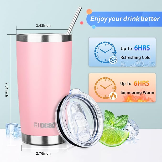20oz Tumbler with Straw and Brush, Stainless Steel Vacuum Insulated tumbler - Image 4