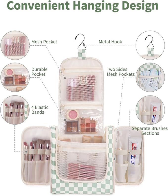 Narwey Checked Hanging Travel Toiletry Bag - Image 2