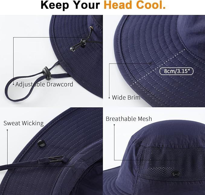 Home Prefer UPF50+ Mens Sun Hat Wide Brim Womens UV Protection Beach Bucket Hat - Image 5