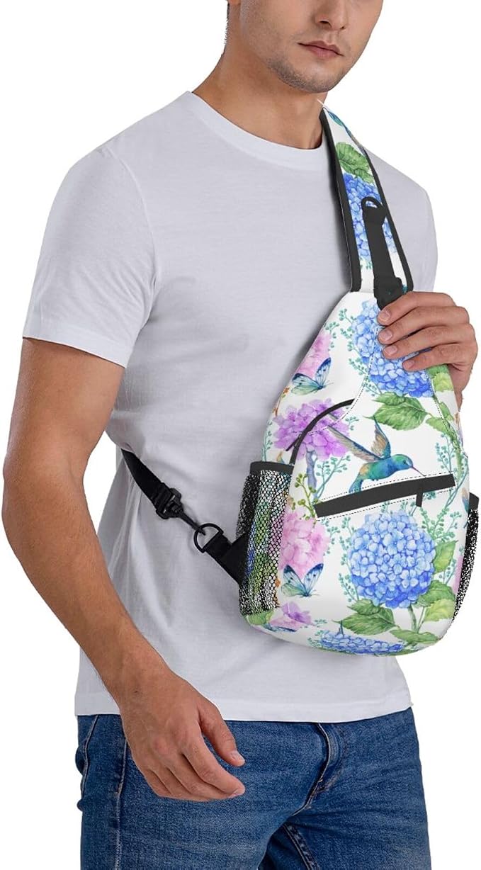 SUPLUCHOM Sling Bag Spring Hummingbird Flower Hydrangea Hiking Daypack - Image 7