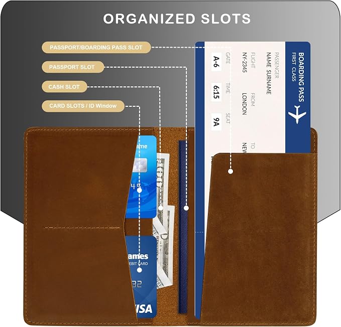 Real Leather Passport Holder for Men and Women, Handmade Wallet Cover Case - Image 4