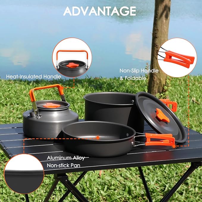 20Pcs Camping Cookware Mess Kit, Non-Stick Lightweight Camping Pots and Pans - Image 2