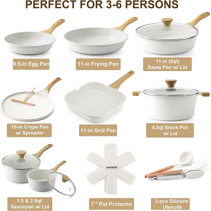SENSARTE Nonstick Ceramic Cookware Set 23-Piece, Healthy Pots and Pans Set - Image 2