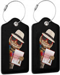 2 Pack Leather Luggage Tag for Suitcase Funny Cat Passport Airline Ticket by TXIANT