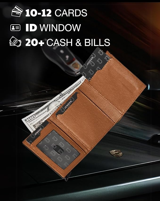 Jenoss Smart Wallet For Men: Full Grain Leather, Handcrafted, Slide Metal Pop - Image 7