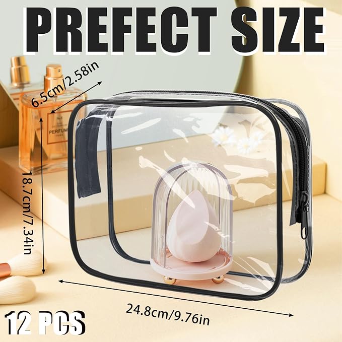 12 Pcs Clear Cosmetic Bag PVC Waterproof Zippered Clear Toiletry Carry Pouch - Image 2