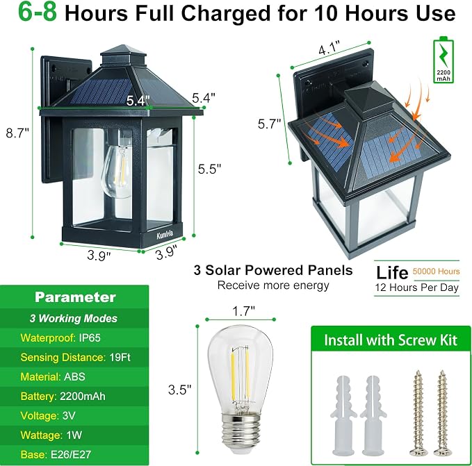Solar Wall Light Outdoor with 3 Lighting Modes, Dusk to Dawn Led Wall Mount - Image 2