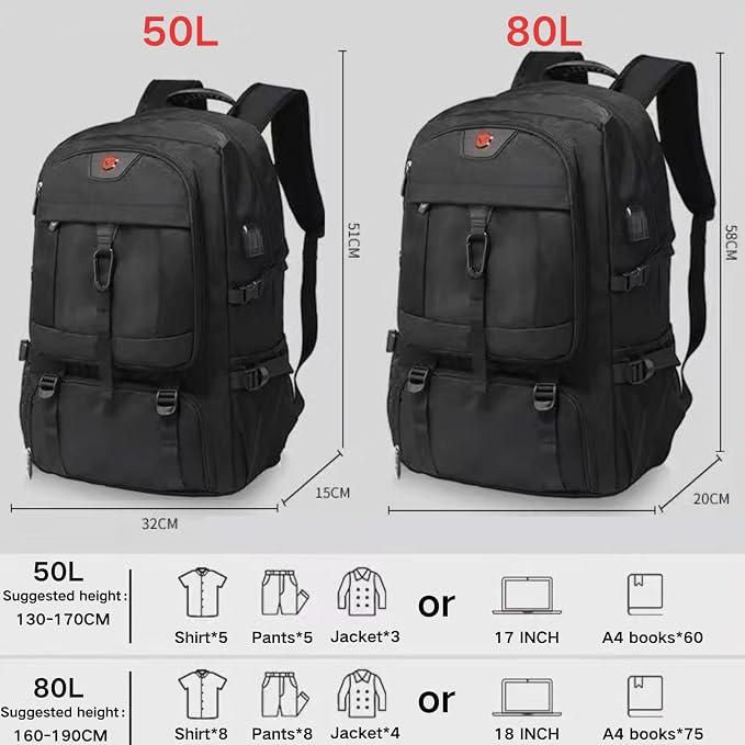 Travel Backpack 50L, 17 Inch Laptop Backpack - Image 6