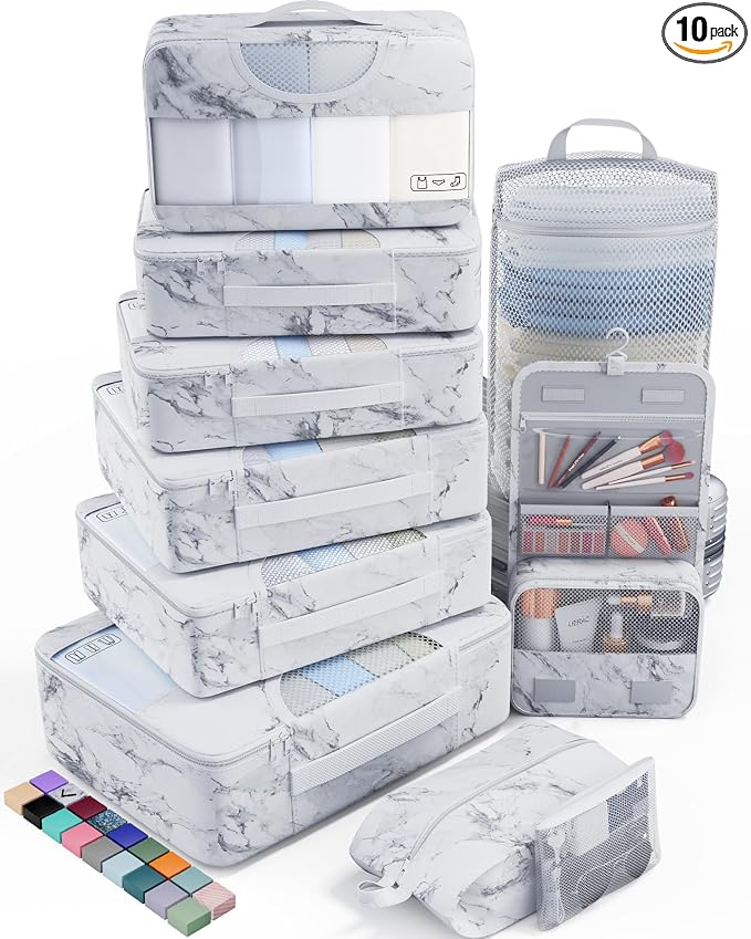 Veken 10 Set Packing Cubes for Travel Essential, Suitcase Organizer Bags in 4 by Veken