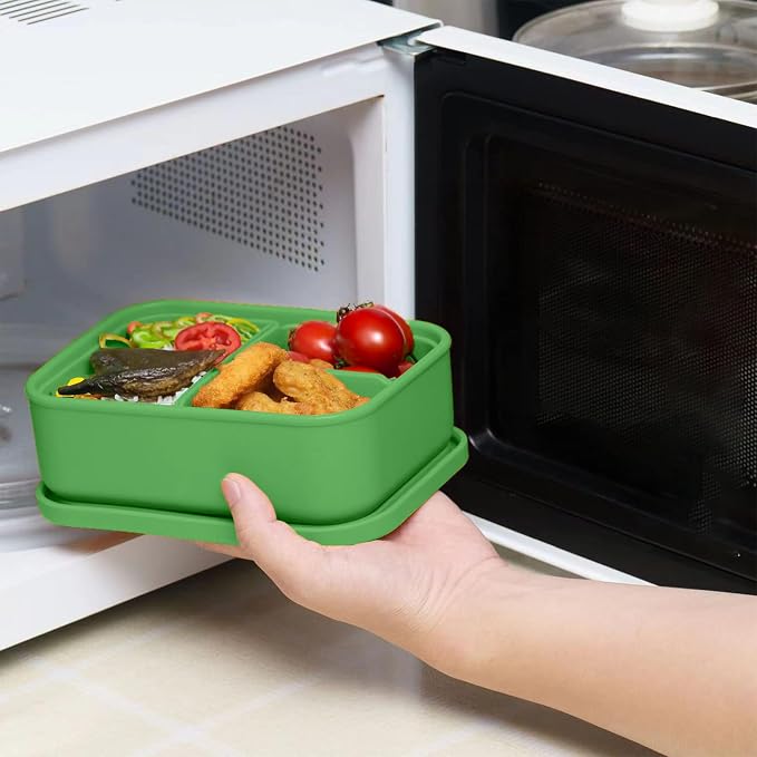 Platinum Silicone Bento Lunch Box Set of 2 – 3 Compartments, Microwave & - Image 4