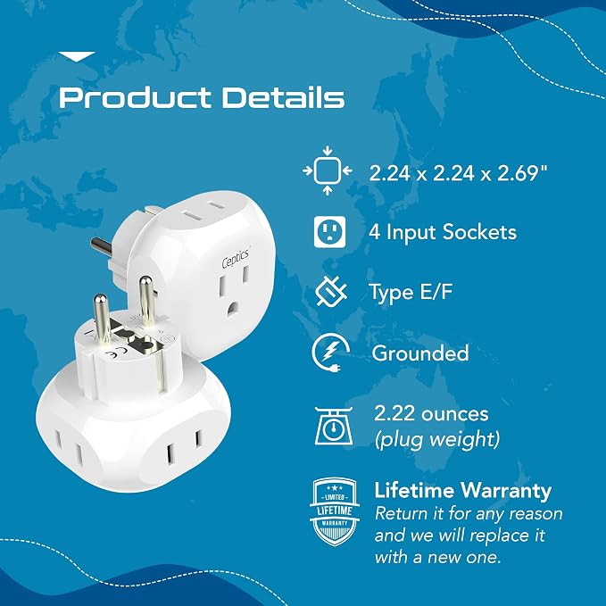 Ceptics European Schuko Travel Plug Adapter Germany France Adapter Charger 4 - Image 8