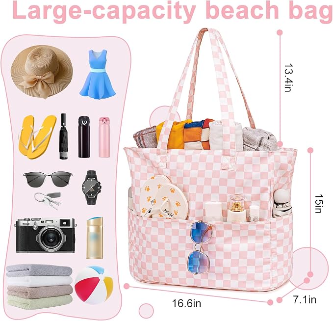 LEDAOU Large Beach Tote Bag Women Waterproof Sandproof Zipper Beach Tote Bag - Image 7