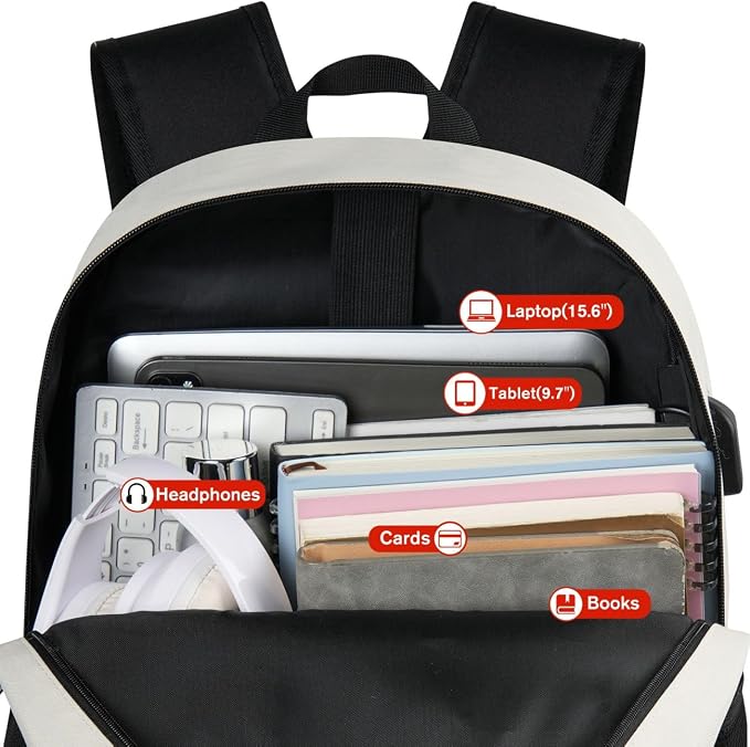 School Backpack, Bookbag Teen Boys and Girls Black Beige - Image 4