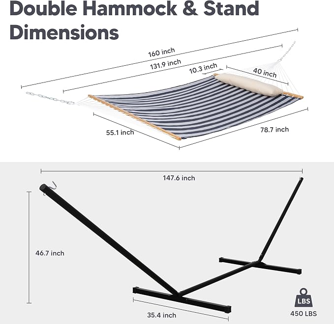 SUNCREAT Double Hammock with Stand Included, Outdoor Portable Hammock with Stand - Image 3