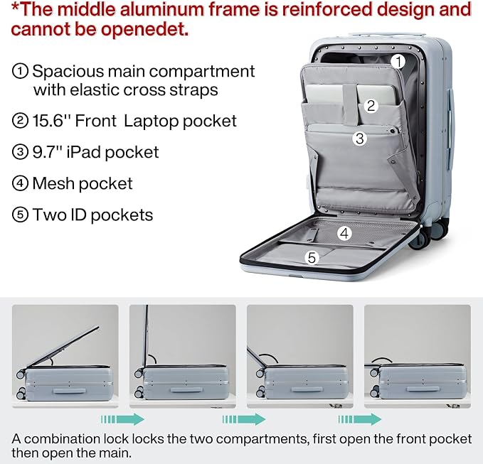 Hanke 20 Inch Carry On Luggage Hard Shell Suitcases - Image 4