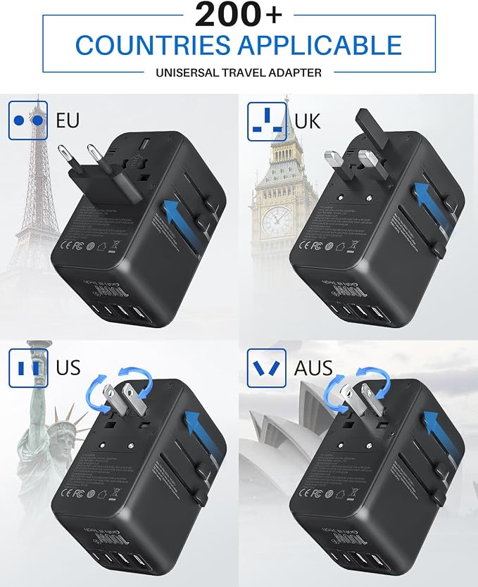 DOACE Universal Travel Adapter, 100W GaN 3.0 European Travel Plug Adapter - Image 4