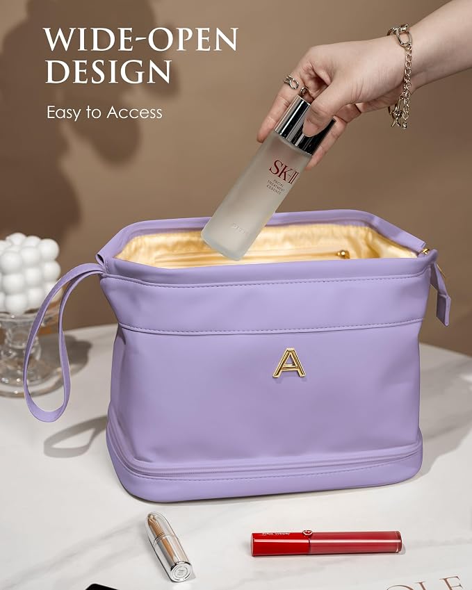 Birthday Gifts for Girls, Initial Large Makeup Bags, Personalized Double Layer - Image 3