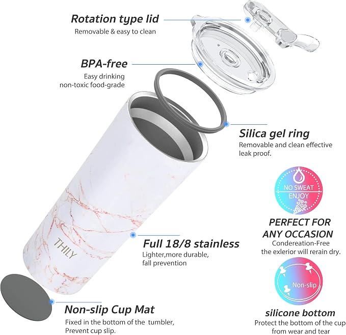 THILY Stainless Steel Vacuum Insulated Tumbler Travel Mug 26 oz Coffee Cup - Image 4