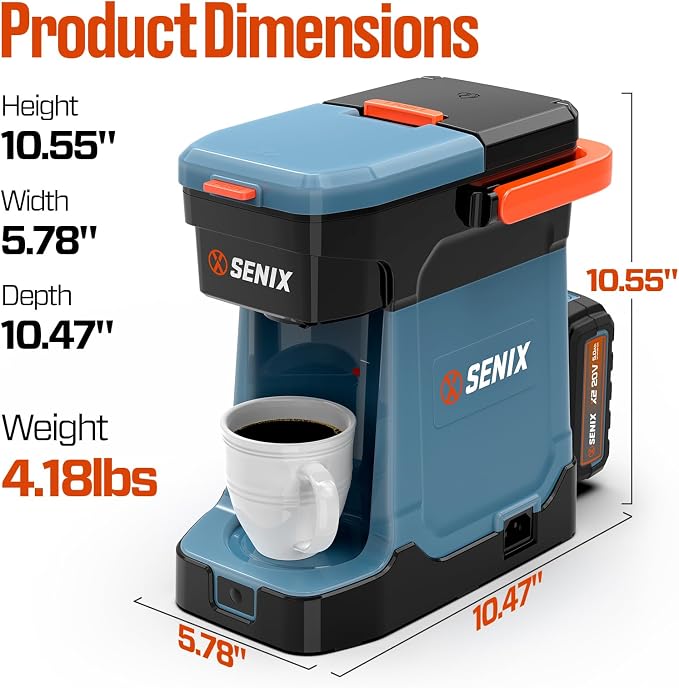 SENIX Coffee Maker, Portable Coffee Machine, 2-in-1 20V 5.0 Ah Battery - Image 7
