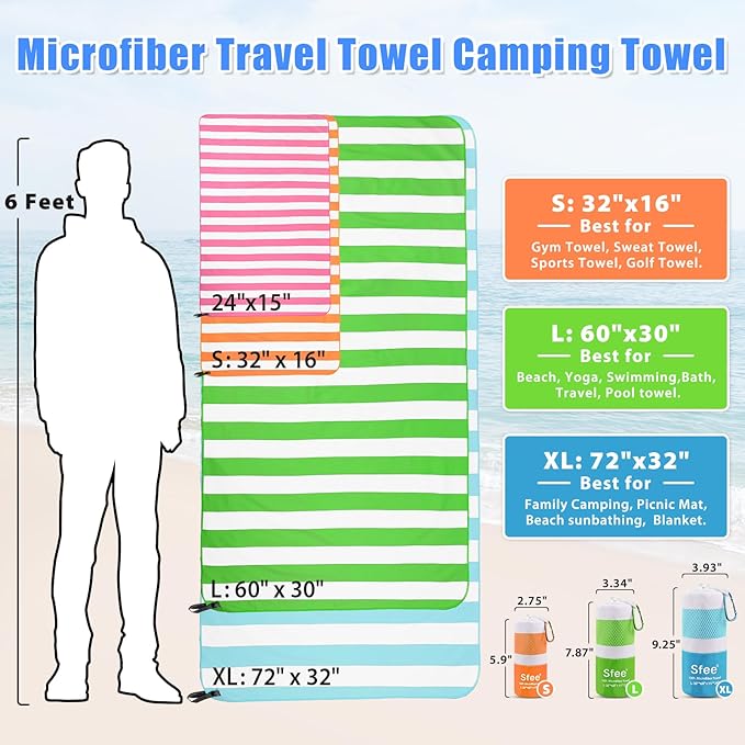 Sfee 2 in 1 Microfiber Travel Towel, Quick Dry Towel Camping Beach Towel Super - Image 4