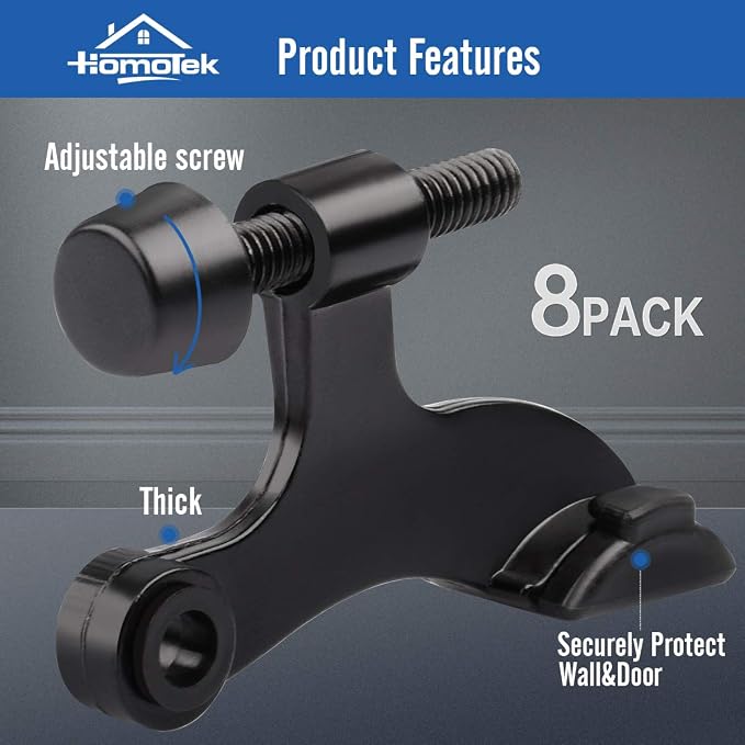 HOMOTEK 8 Pack Hinge Pin Black Door Stopper, Adjustable Deluxe Heavy Duty Door - Image 2