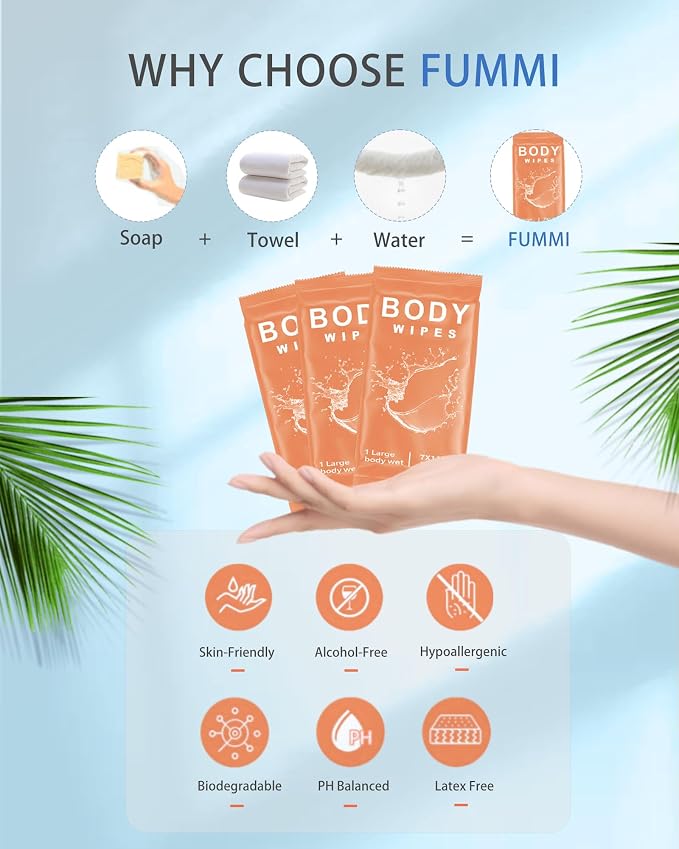 FUMMI 300 Pack Body Wipes – Large Individually Packaged Bath Wipes - Image 7