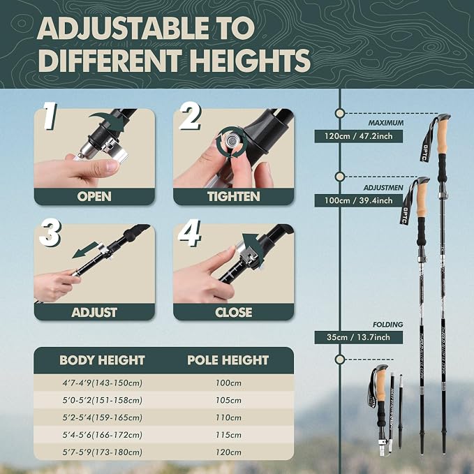 GPTCAMP Nordic Walking Stick, Cork Handle, Lightweight 7075 Aluminum Trekking - Image 3