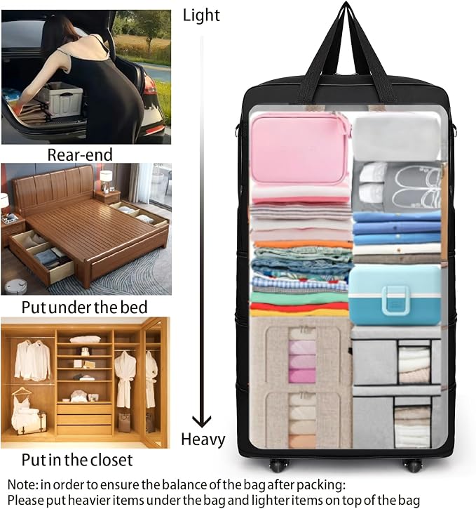 Foldable Travel Bag with Wheels, Extendable Tote Bag, Roller Expandable Luggage - Image 5