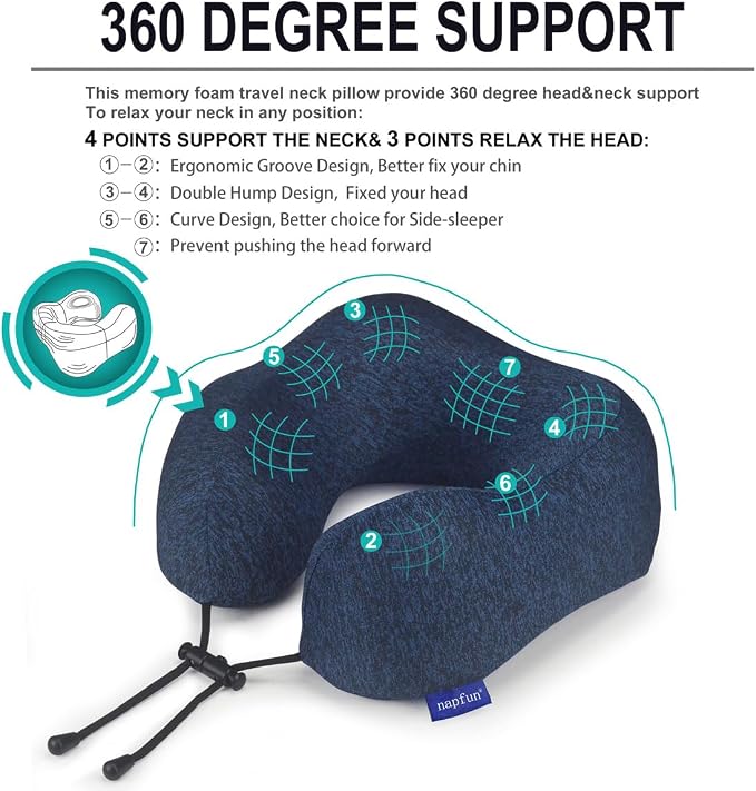 napfun Neck Pillow for Traveling, Upgraded Travel Neck Pillow for Airplane 100% - Image 2