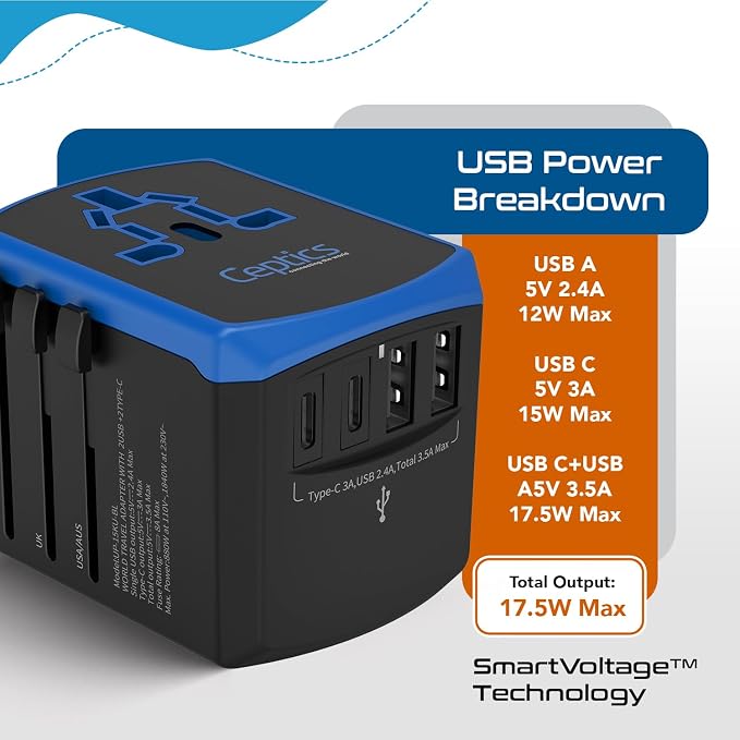 Ceptics Universal Travel Adapter, 5 in 1 Universal Laptop Charger - Image 6