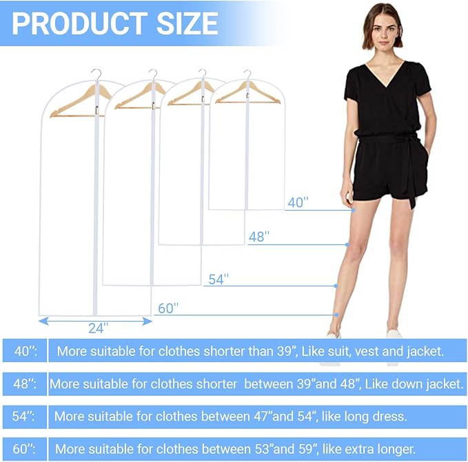 Garment Bags for Hanging Clothes 24'' x 48'' Coat Covers for Closet Foldable - Image 5