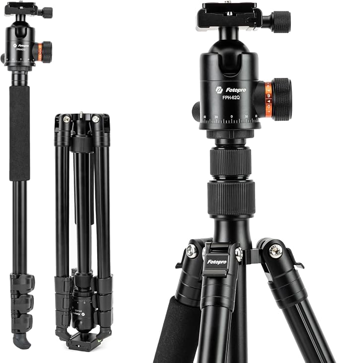 Fotopro 78" Camera Tripod, Aluminum Compact Travel Tripod and Monopod by Fotopro
