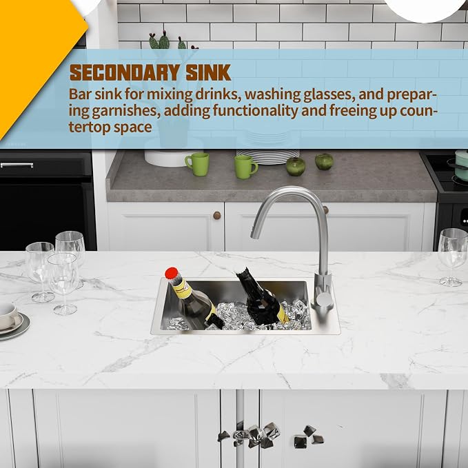 Small Kitchen Sink, 15x20 Inch Bar Sink Stainless Steel Drop In Small Kitchen - Image 6