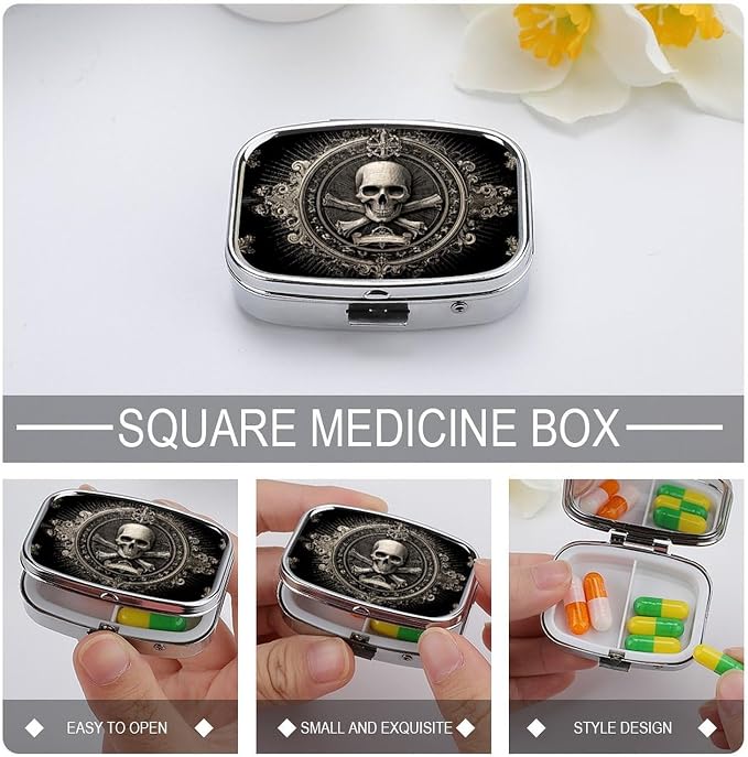 Metal 2 Compartment Pill Organizer Travel Friendly Portable Compact Pill Box - Image 4