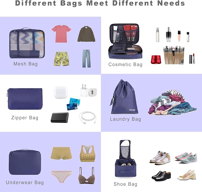 BAGAIL 8 Set Packing Cubes Luggage Packing Organizers - Image 5