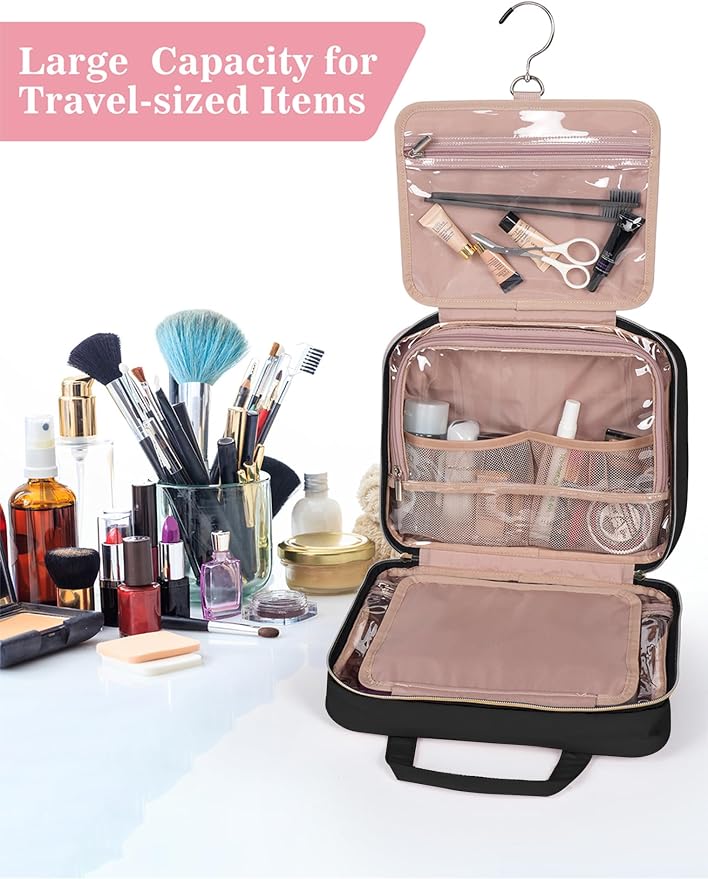 Black Toiletry Bag, Makeup Organizer, Travel Bag - Image 3