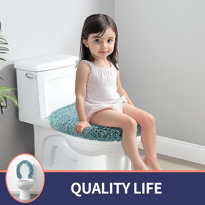 Microfiber Elongated Toilet Seat Cover 19.5"x 15" Machine Washable Solid Toilet - Image 5