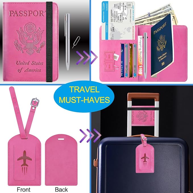 Passport Holder With Luggage Tag Travel Essentials Passport Cover Wallet RFID - Image 2